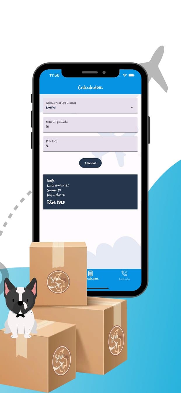 Calculadora de envíos de la app de Servicas