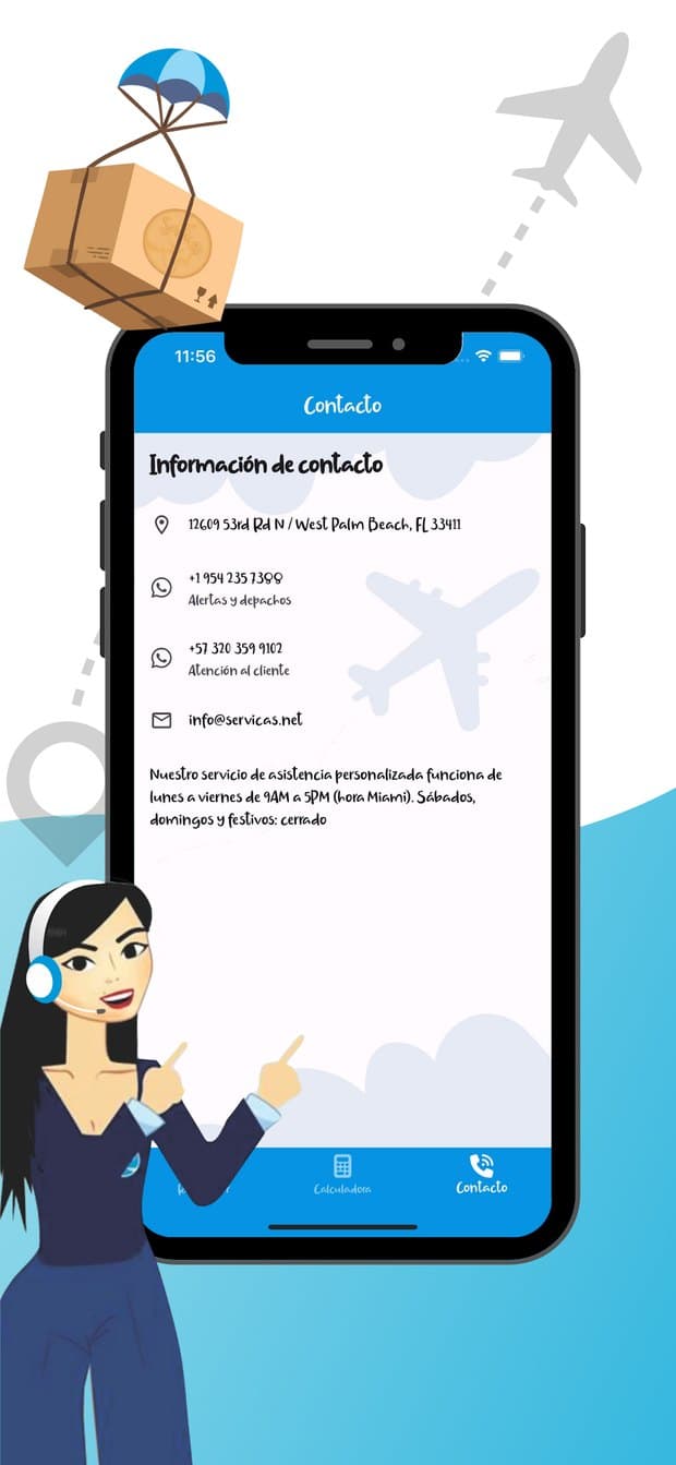 Pantalla de contacto de la app de Servicas