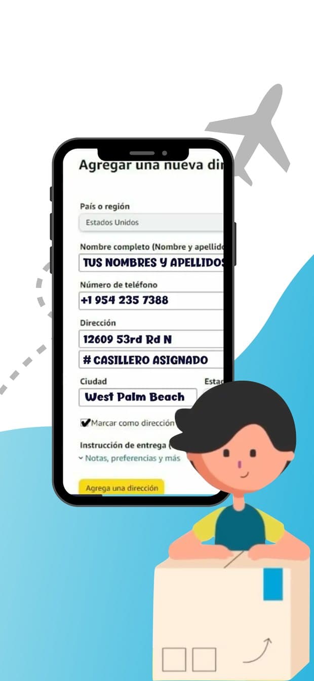 Instrucciones de la app para usar la dirección del casillero en Estados Unidos al comprar